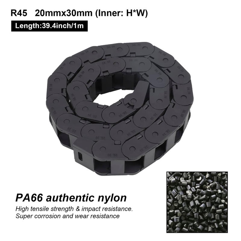 LMioEtool R45 20mm x 30mm(Inner H x Inner W) Black Plastic Cable Wire Carrier Drag Chain 1M Length for CNC, with End Connectors - Bridge Type (Inner Side openable) - Image 2